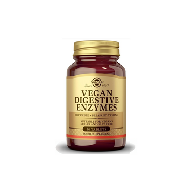 Solgar Vegan Digestive Enzymes 50 Tablets provides digestive support in a vegan-friendly, sugar- and salt-free supplement.
